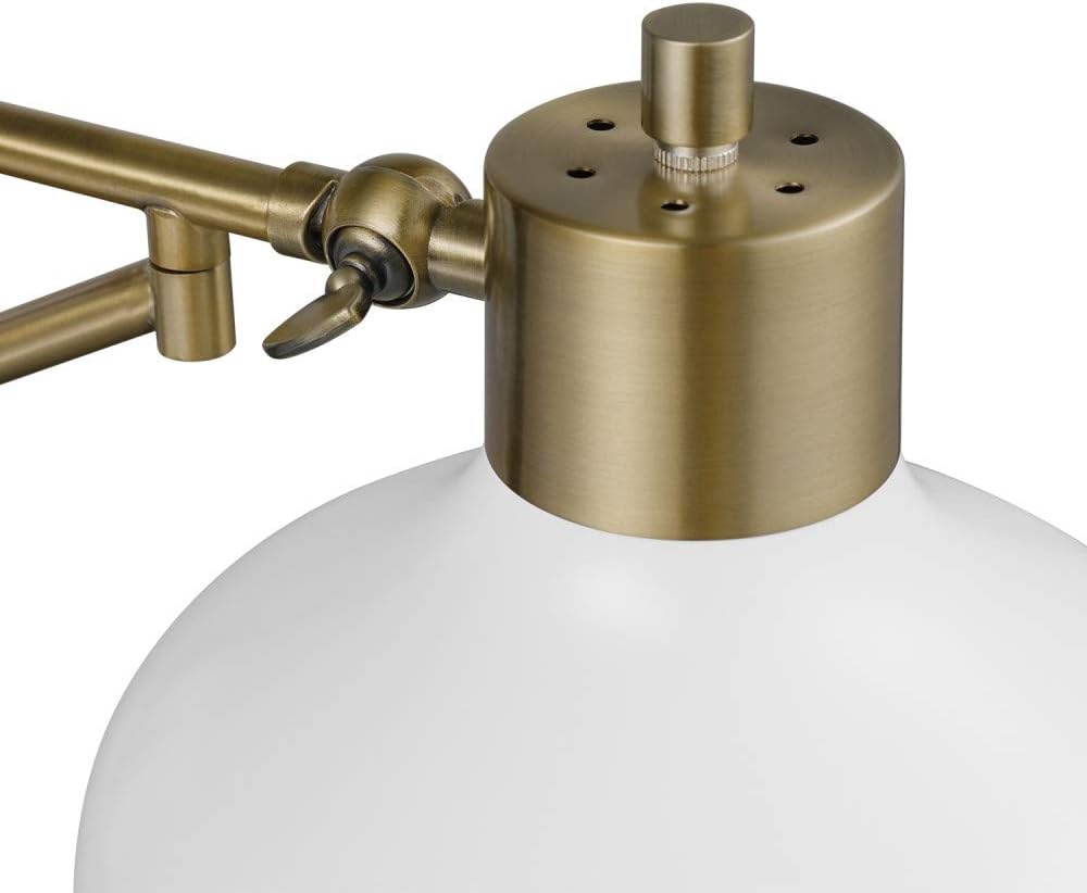 Globe Electric 51344 Berkeley 1-Light Plug-in or Hardwire Swing Arm Wall Sconce, White, Brass Accents, White Cloth Cord 5.75