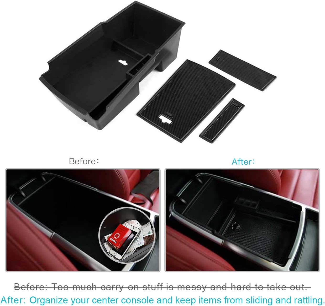 CDEFG Center Console Accessory Organizer for 2018 2019 2020 Stinger, ABS Material Armrest Box Insert Tray Glove Secondary Storage Box