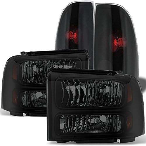 AKKON - For Black Smoked Fit 2005-2007 Ford F250 F350 F450 Super Duty Headlights + Tail Lights Pair Lamps