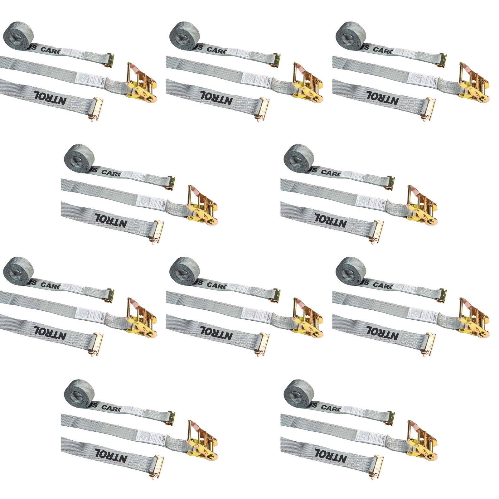 2x22 x 16& Gray E Track Ratchet Strap w/ Spring E-Fittings - 10 Pack