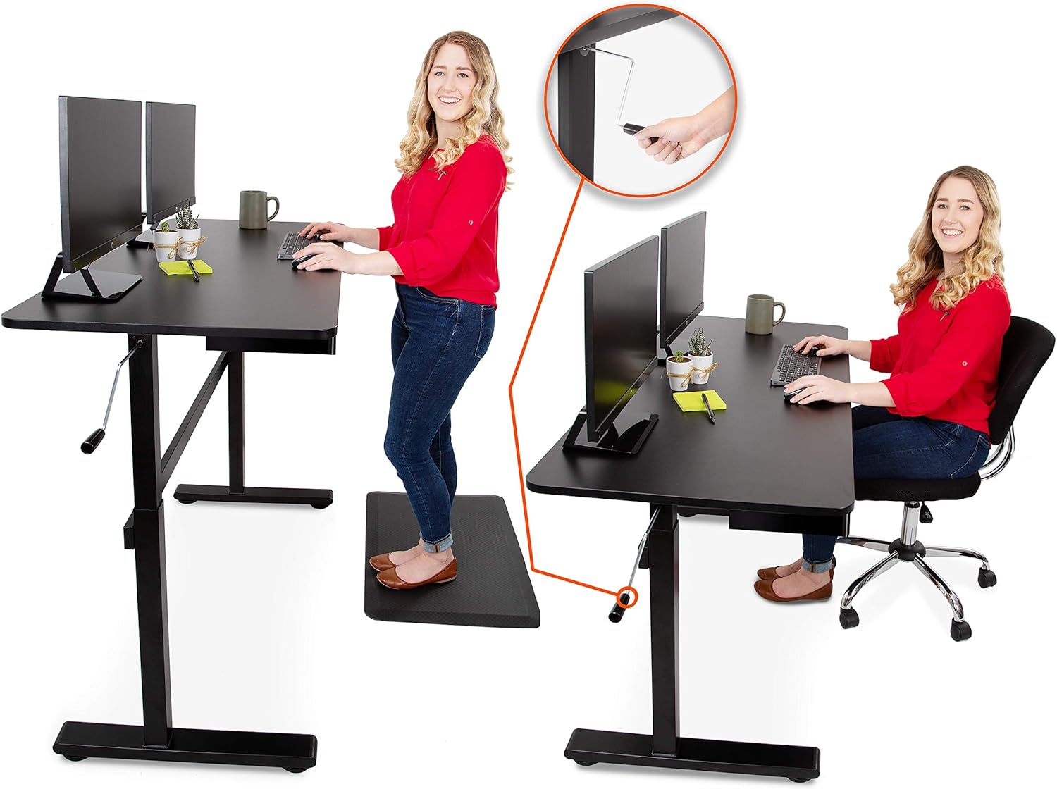 Stand Steady Tranzendesk 55 Inch Standing Desk with 2 Under Desk Drawers | Easy Crank Height Adjustable Stand Up Workstation with Extra Storage (55 in/Black)