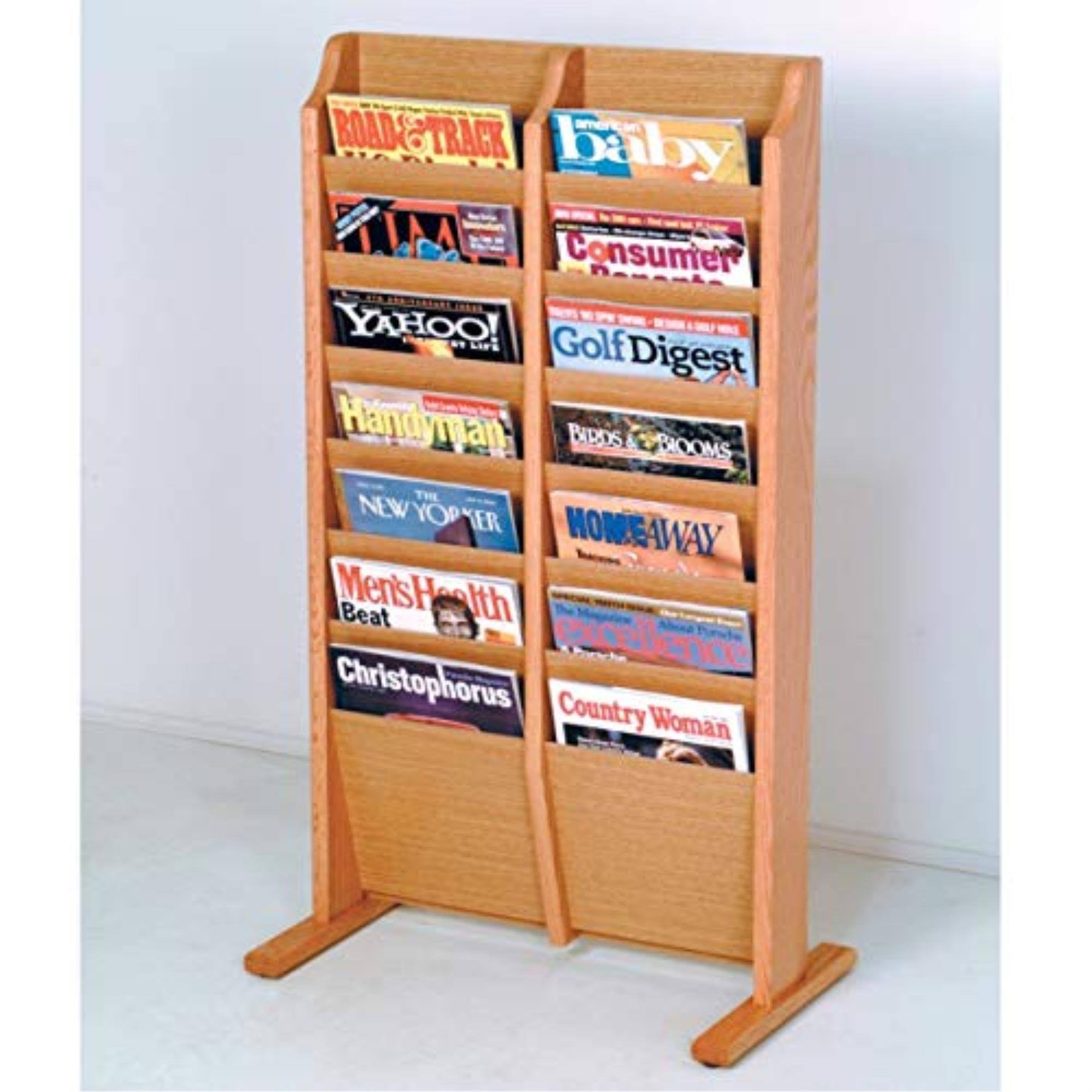 Wooden Mallet MR14-FSBH Cascade Free Standing 14 Pocket Magazine Rack - Black Mahogany u0026 Light Oak
