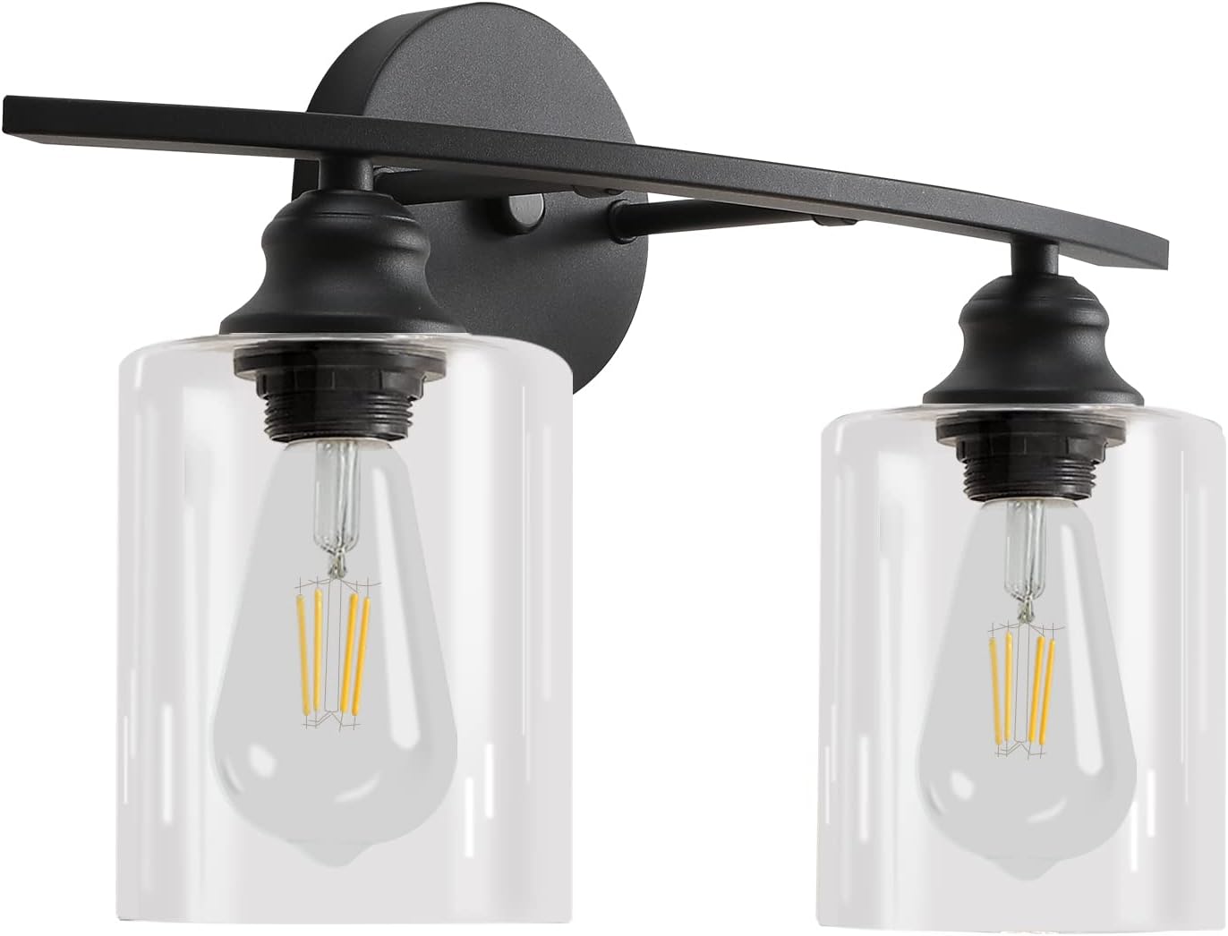 Black Vanity Light 2 Lights Modern Farmhouse Bathroom Light Fixtures Clear Glass Shades Industrial Vanity Lighting Fixtures Rustic Wall Sconces ETL Certified