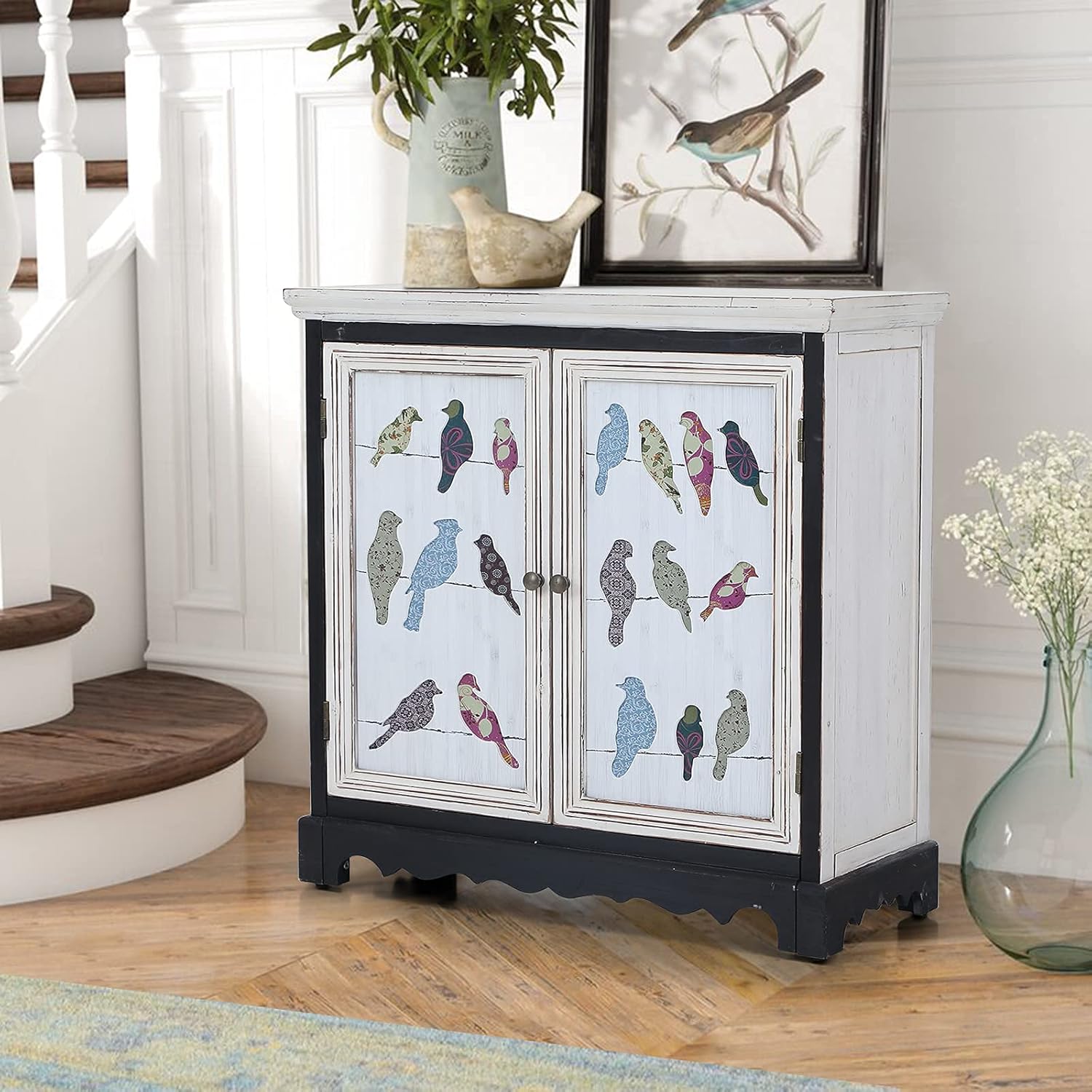 Entryway Cabinet with Doors- Rustic Farmhouse Buffet Cabinet with Storage, Entry Living Room Bedroom 2 Door Accent Cabinet White