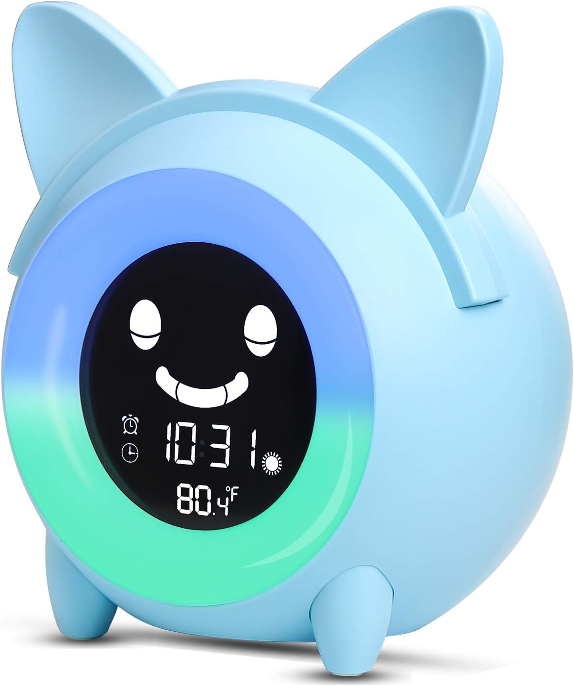 Kids Alarm Clock, Children's Sleep Trainer, OK to Wake Clock for Bedroom Cute Digital Clock with Temperature , 5 Colors Smart Night Light Clock Teaching Boys Girls When to Wake Up (Blue)