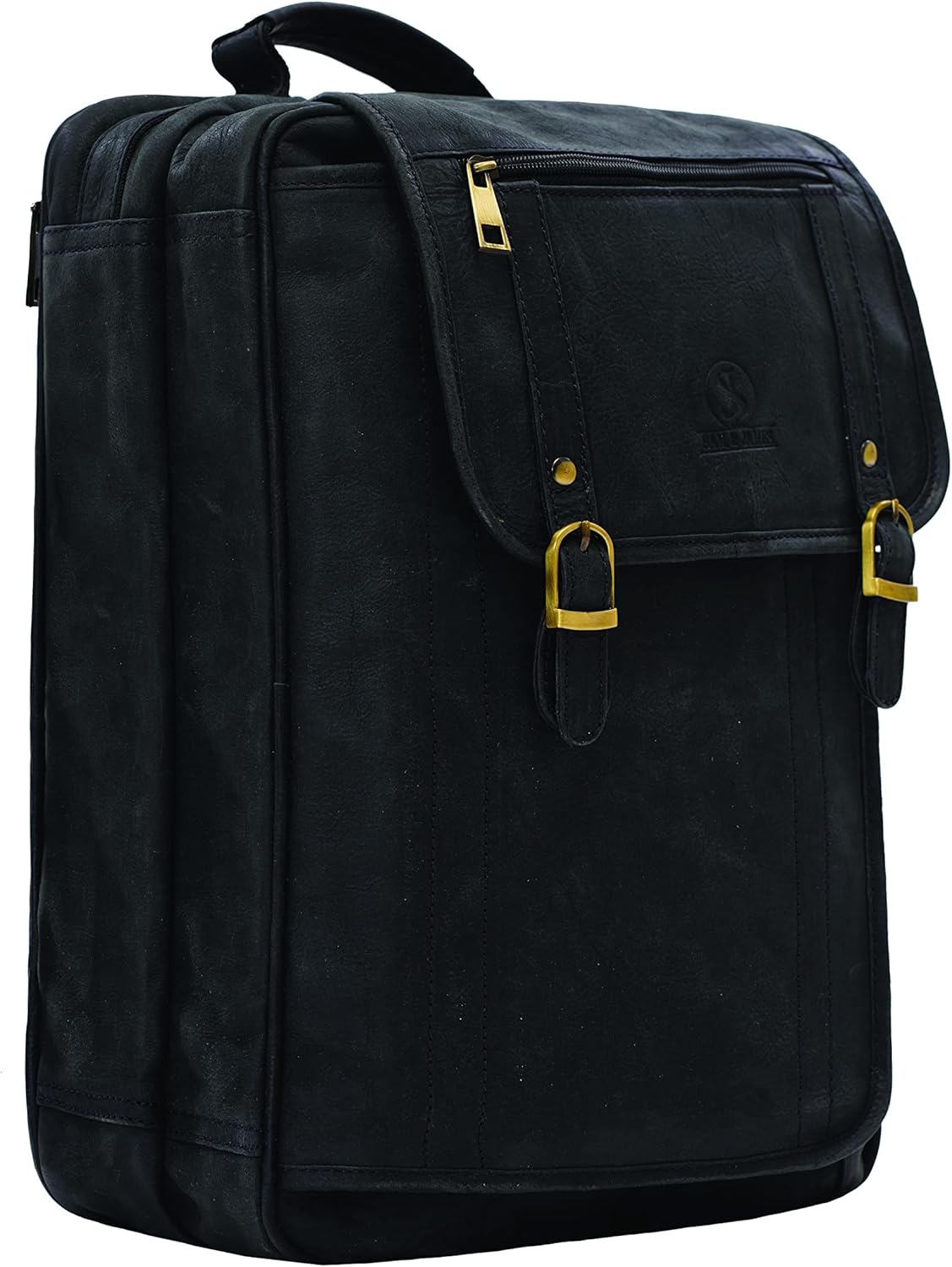 Real Leather Backpack Convertible 5in1: Laptop Bag, Shoulder Backpack, Messenger-Crossbody, Trolly Strap & Top Handle -by S&J