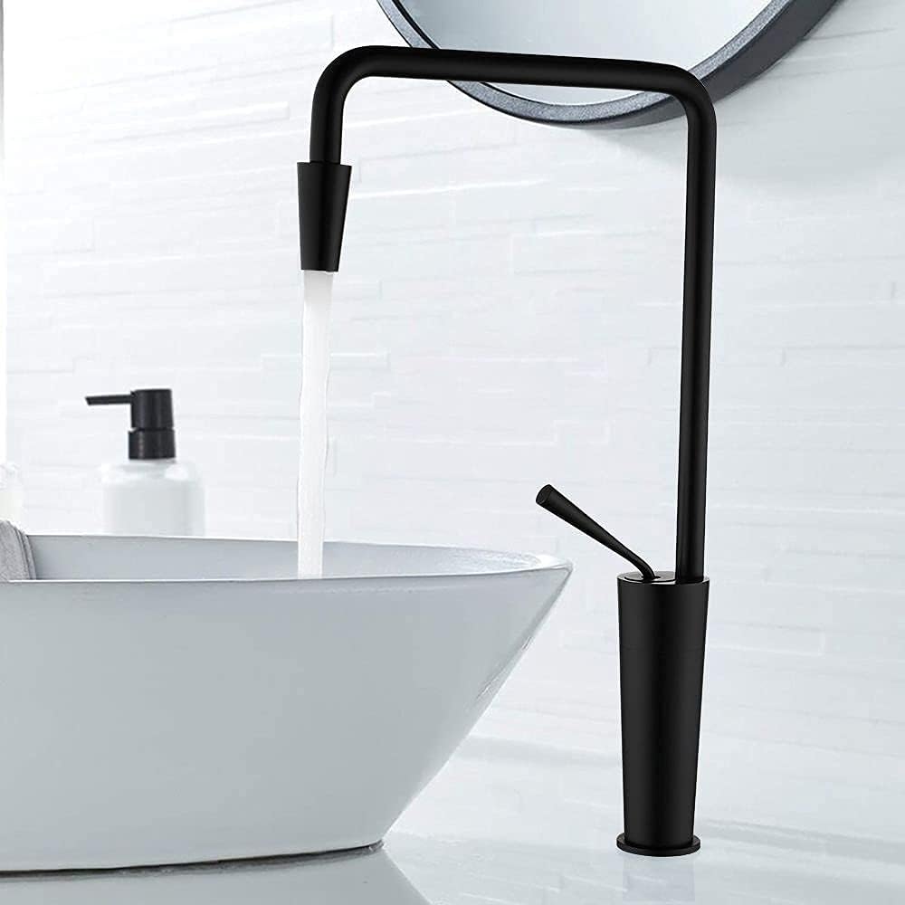Yawhite Bathroom Vessel Sink Faucet Tall Single Handle One Hole Faucet Vanity Bath Mixer Tap Solid Brass in Black