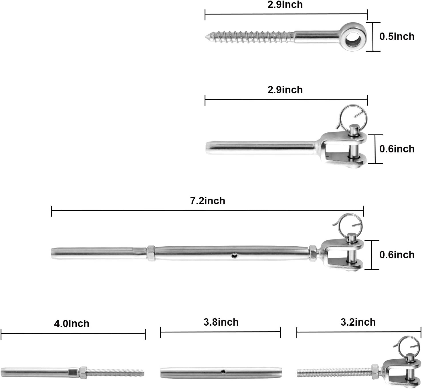 Happybuy Steel Cable Railing Kit, T316 Stainless Steel Railing Cable Kit System, Fit 1/8” Rope Wire Railing Kit Angle 180° Adjustable Turnbuckle Tensioner Cable Railings for Decks Wood Post, 22 Pairs Pack of 2