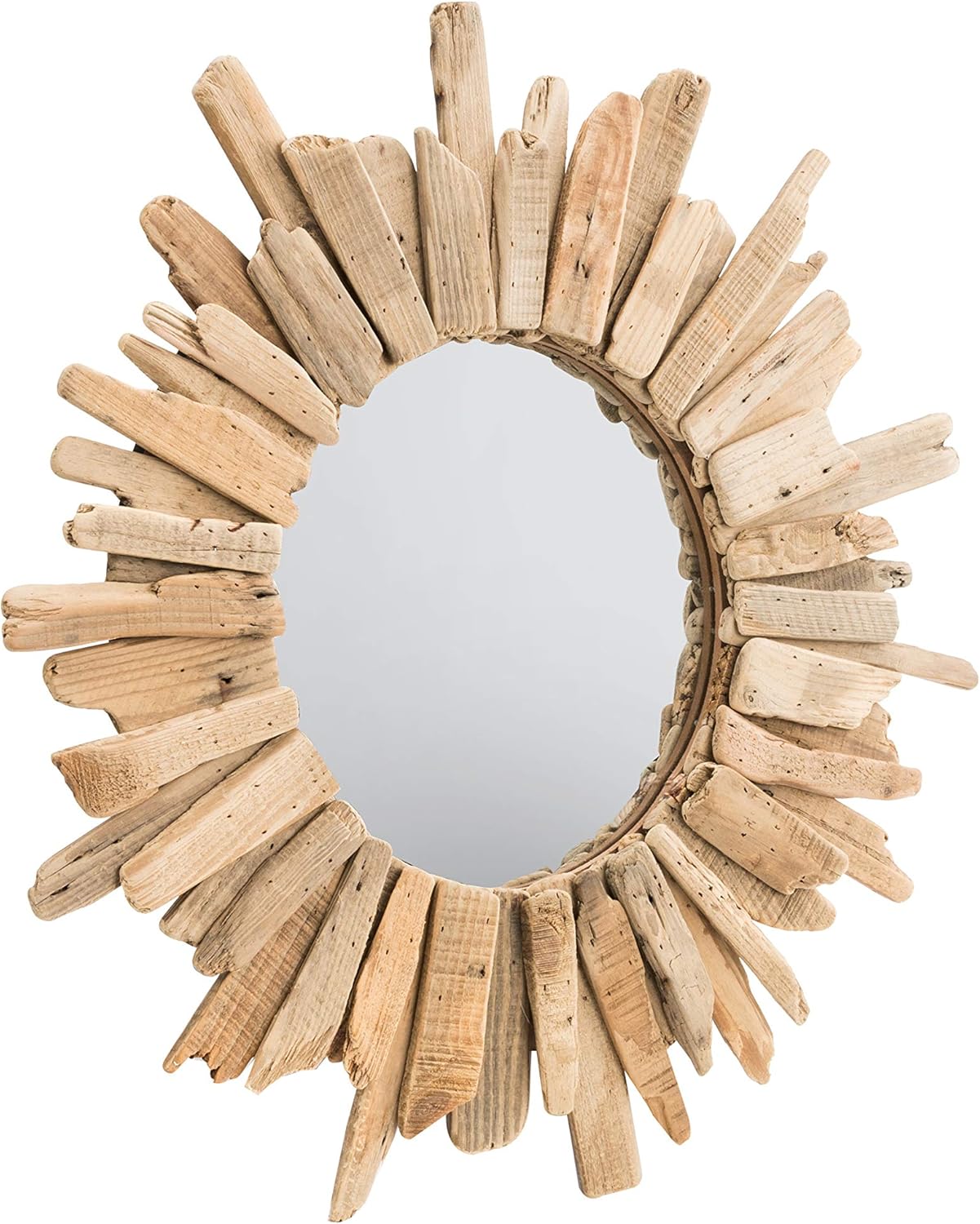 DEMDACO Circular Driftwood Natural Brown 23 x 23 Wood and Glass Wall Mounted Mirror