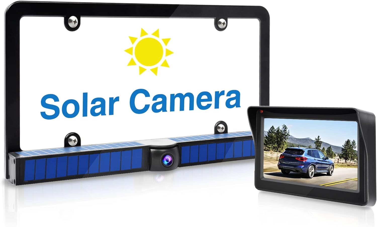 ATOVANKA Solar Wireless Backup Camera, DIY Installation, 4.3 Inch HD Monitor with Digital Wireless Signal and HD Image Waterproof Rear View Camera for SUV, Car, RV, Minivans