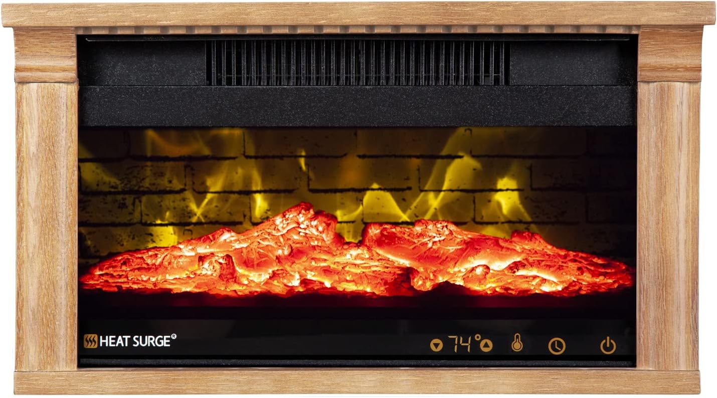Heat Surge Mini Glo Efficiency Plus Touch HD Widescreen Portable Electric Fireplace Heater, Air Filtration