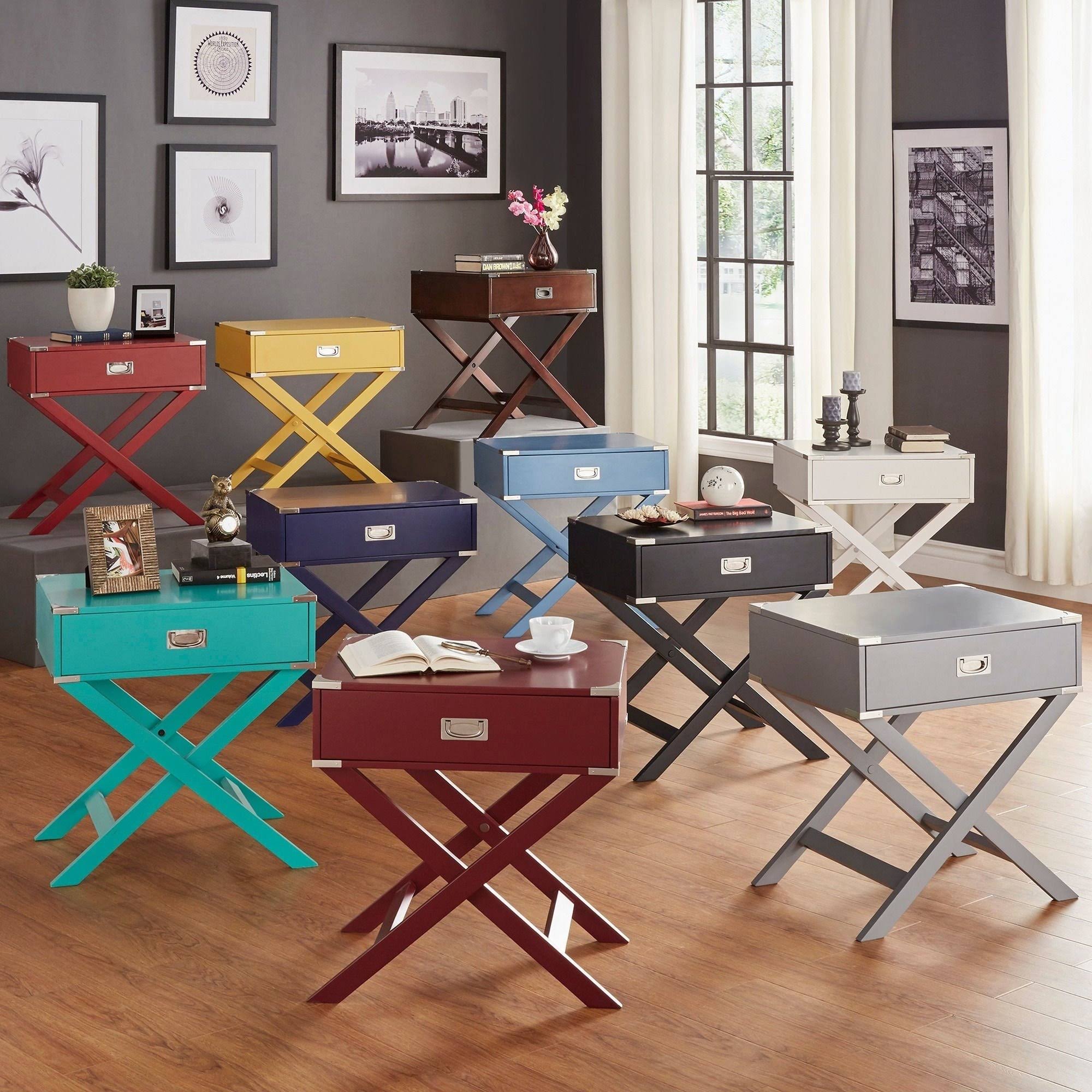 Porch u0026 den Irvington Campaign Finish Wood X-Base Accent Table Yellow