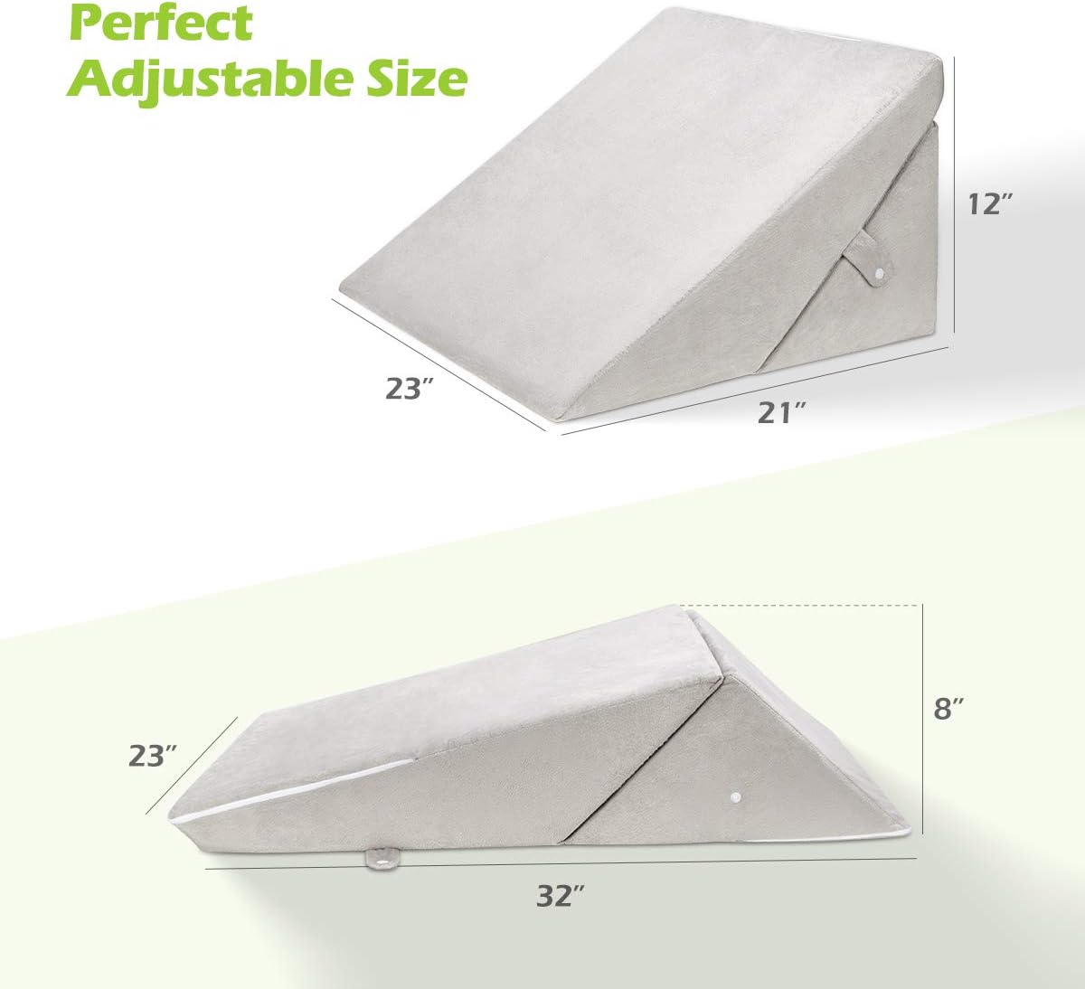 OasisCraft Bed Wedge Pillow, 8&12 Inch Adjustable Memory Foam Sleeping Pillow Folding Incline Cushion System for Legs with Washable Removable Cover - Back Pain, Snoring, Acid Reflux, Reading