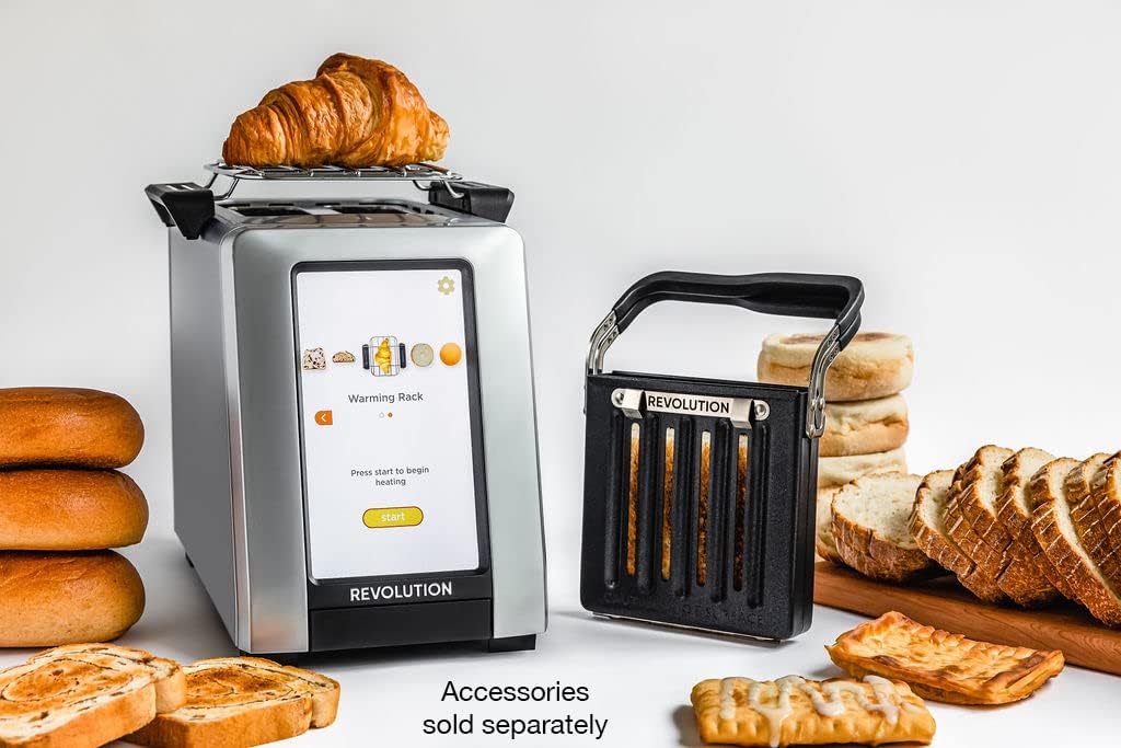 Revolution InstaGLO R270 Touchscreen Toaster. 2-Slice, High-End Design, Brushed Platinum Finish. The Ultimate Toasting Experience With High-Speed Smart Settings for 34 Bread Types Including Panini Press Mode, Warming Rack Mode and Gluten Free Mode