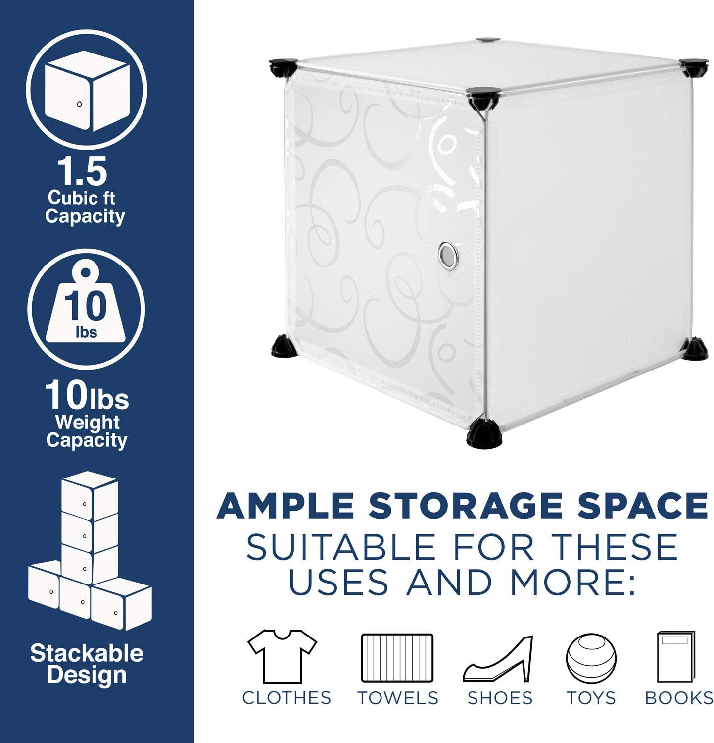 Work-It! Cube Storage Organizer - 9 Cubes | Stackable Portable Closet Organizer Shelves, Modular Cabinet with Doors and Hammer, Translucent White, 42