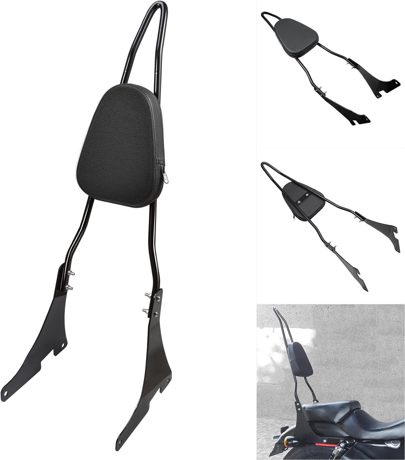 Benlari Gloss Black Detachable Sissy Bar Passenger Backrest Pad Compatible 2004-2022 for Harley Davidson Sportster XL 1200 883 SuperLow Iron 48 (Tall Sissy Bar)