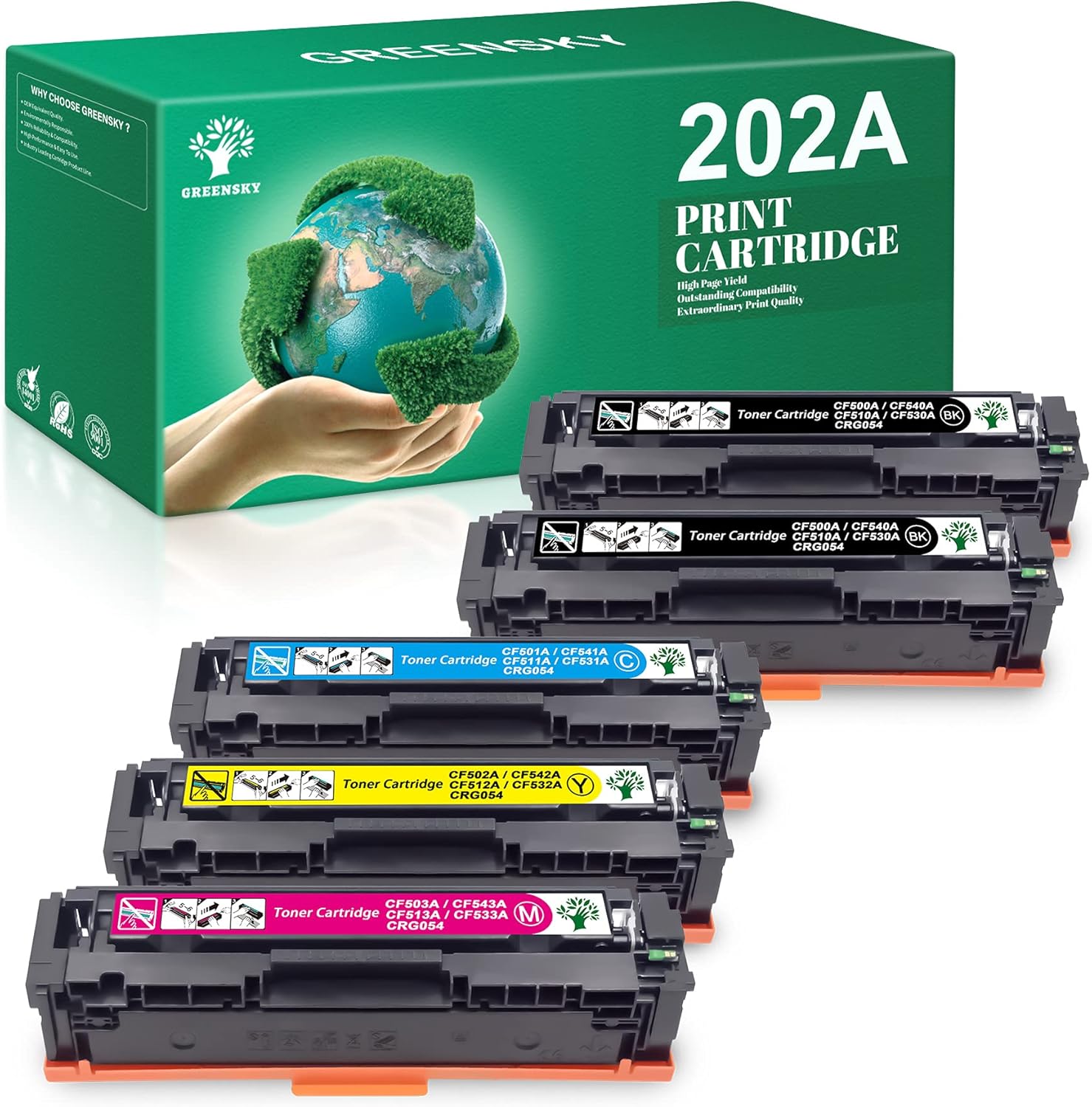 GREENSKY Compatible Toner Cartridges Replacement for 202A CF500A 202X Color Pro MFP M281fdw M281cdw M254dw M281fdn M254dn M254nw M280nw Printer (Black Cyan Yellow Magenta, 5 Packs) Pack of 2