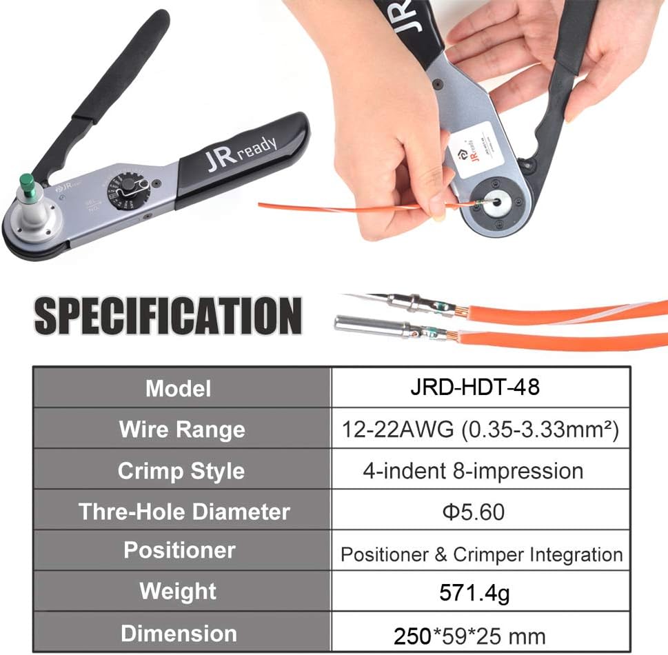 JRready JRD-HDT-48(HDT-48-00)+DRK-RT1+G454+ACT-WS30 stripper tool KIT JST2109S crimp 12#, 16#, 20# solid contacts of DT, DTM, DTP, DTV, DRB, DRCP and STRIKE series connectors 12-22AWG