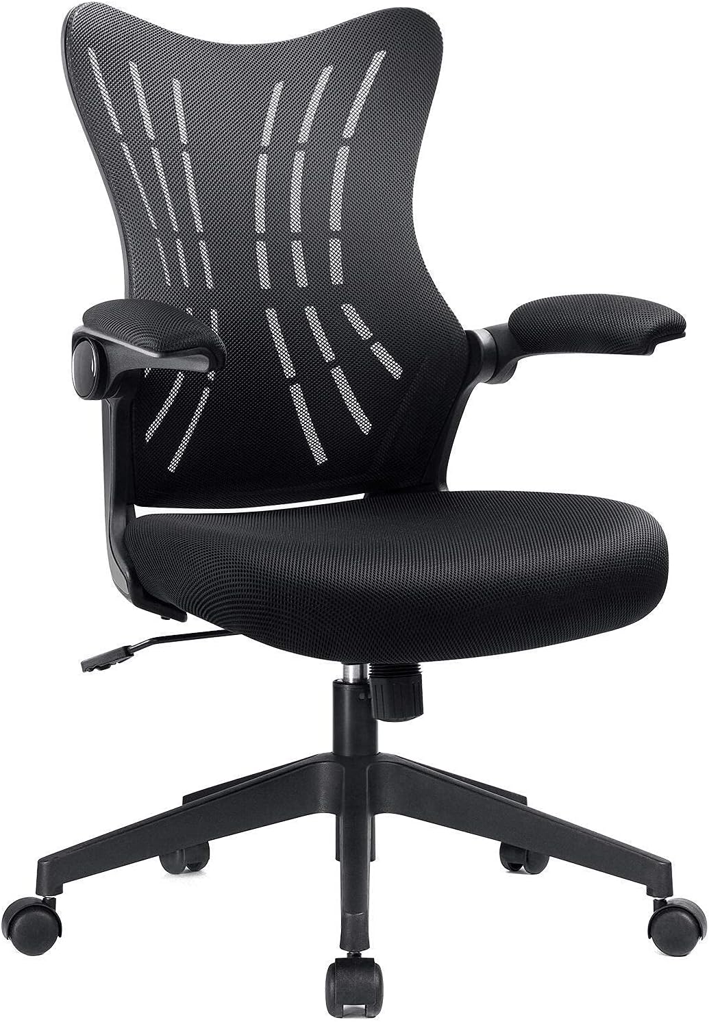 Furmax Office Desk Flip Up Arms Mesh Mid Back Computer Swivel Task Chair with Ergonomic Lumbar Support, Black