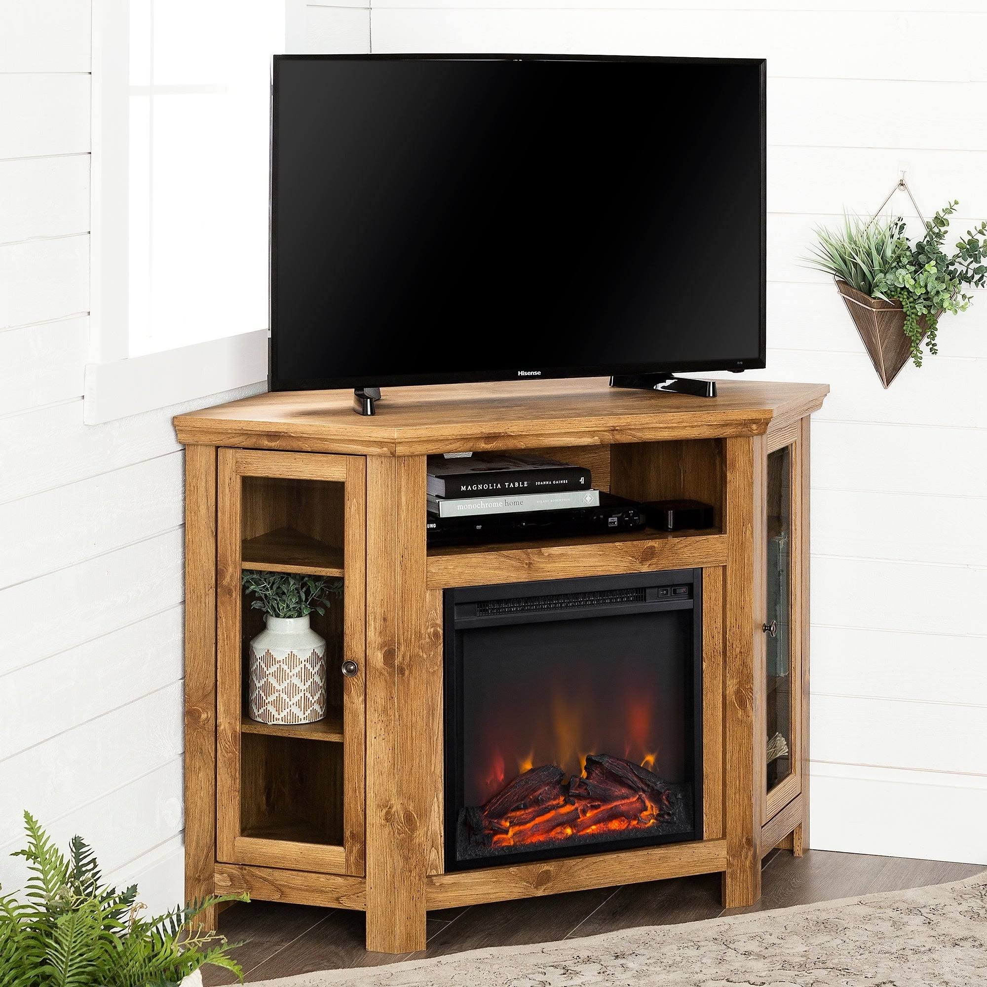We Furniture Barnwood Corner Fireplace TV Stand