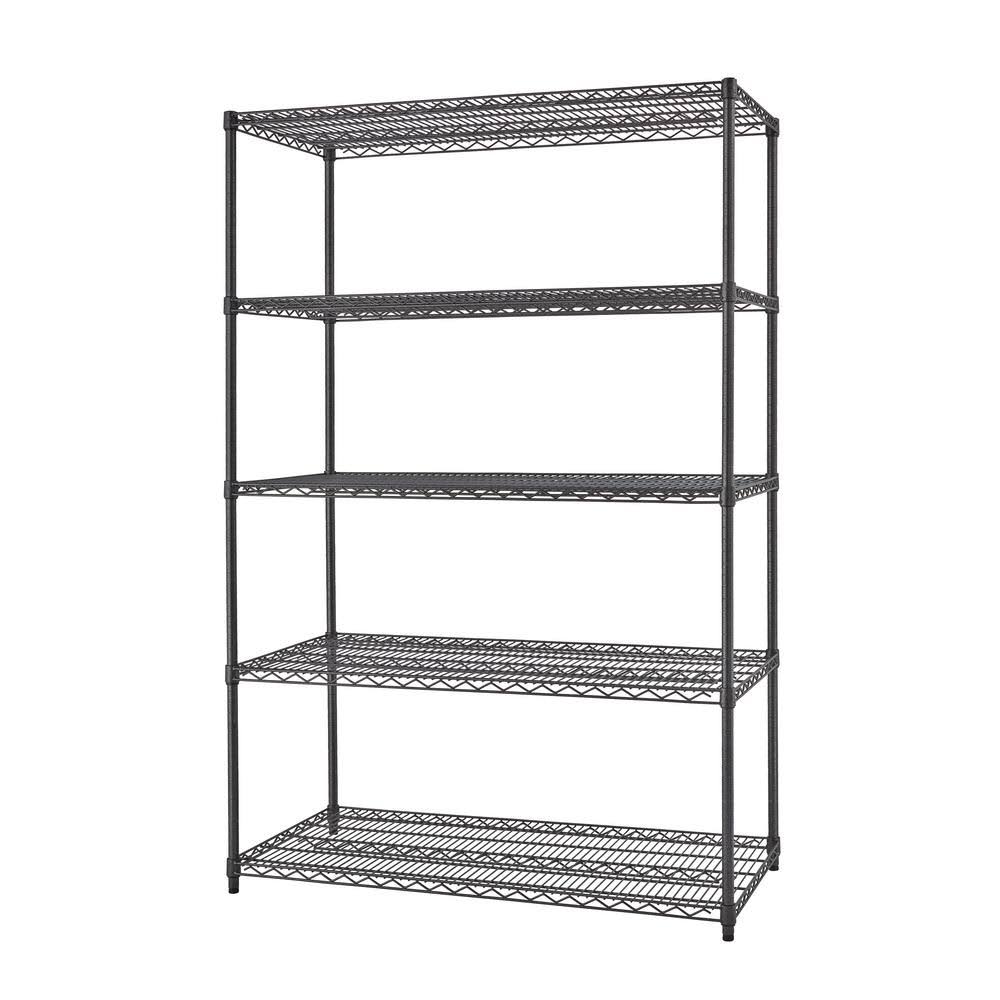 Black 5-Tier Steel Wire Shelving Unit (48 in. W x 72 in. H x 18 in. D)