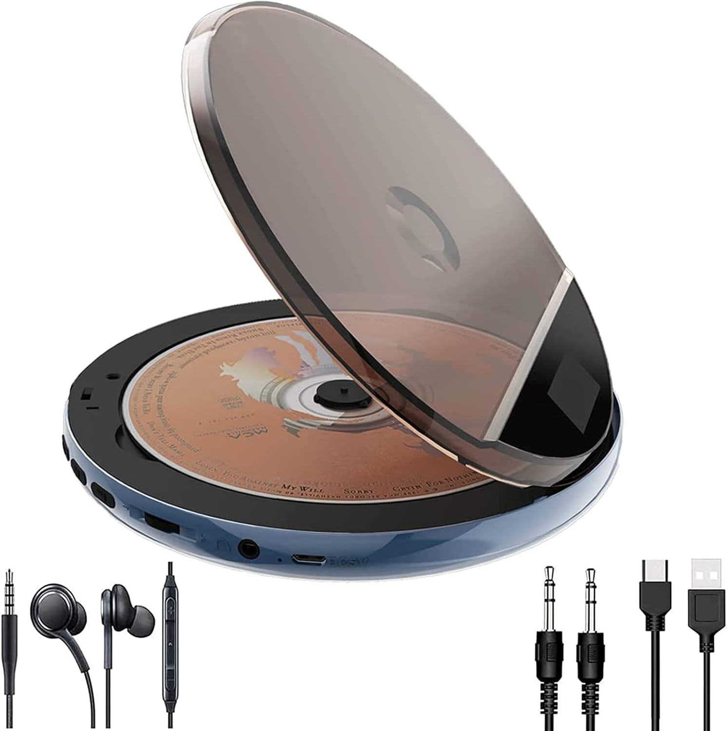 Portable Rechargeable CD Player 1800mAh Personal Compact CD Player with LCD Display/Headphones Walkman Music Player Anti-Slip/Anti-Shock Protection for Adults Students Kids (Black) Pack of 2