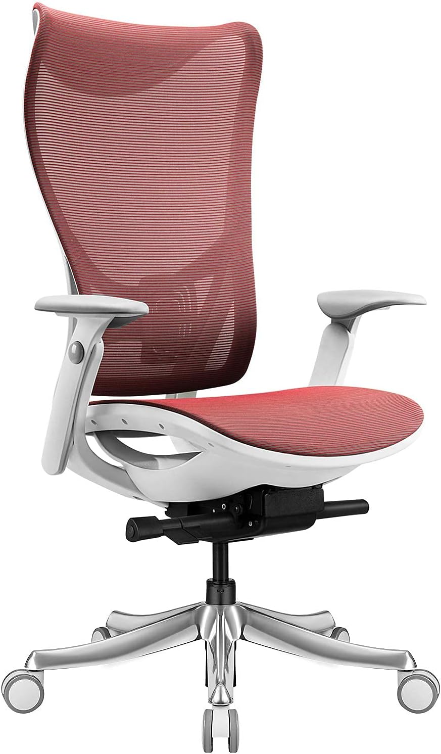Furmax High Back Office Ergonomic Desk Executive Recline Lock Head Mesh Swivel Computer Chair with Adjustable Seat Depth Lumbar Support and Arms, Red