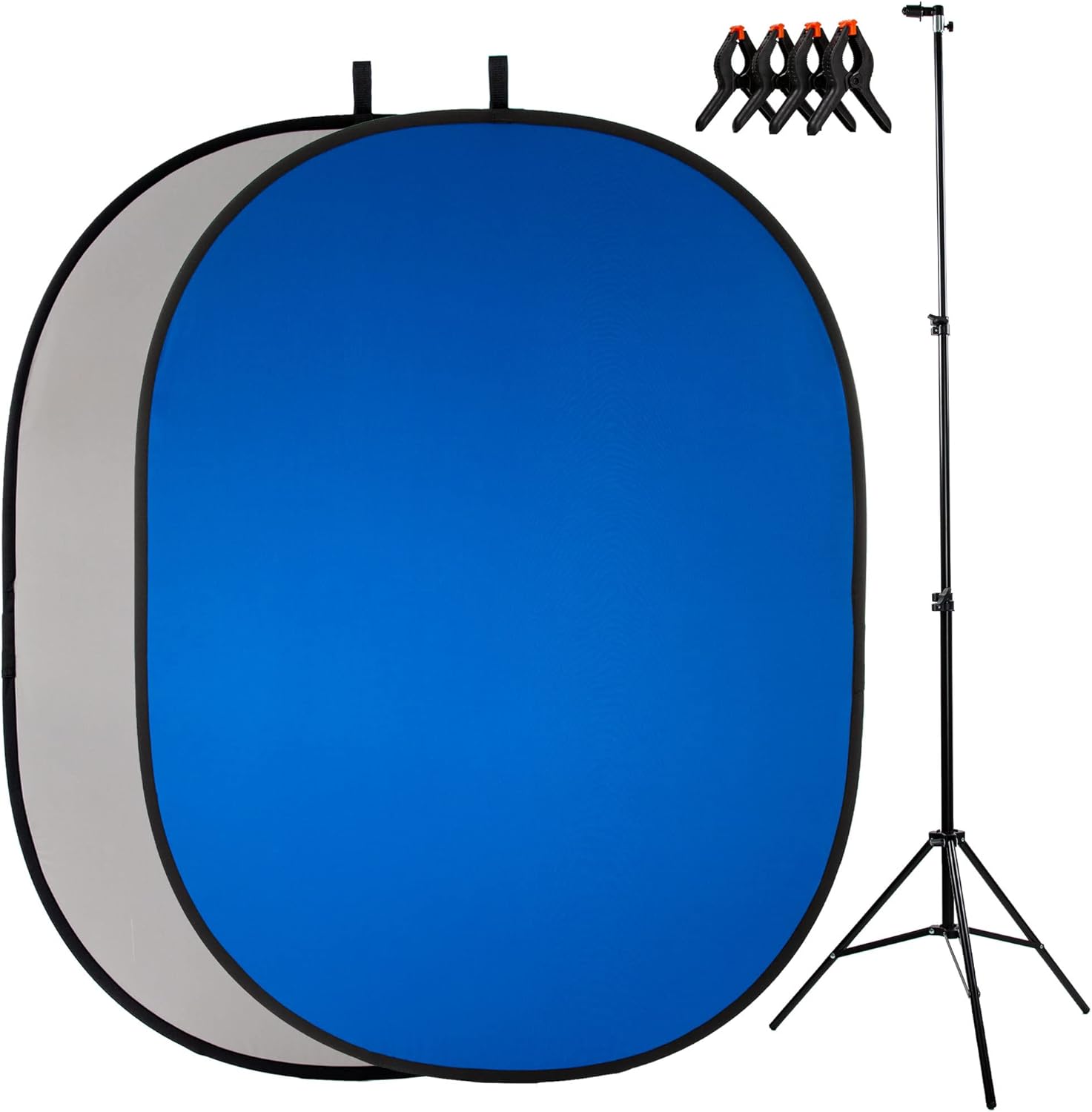 Rodozos 5x7ft Grey and Blue Portable Green Screen - Chromakey Backdrop Double-Sided 2in1 Reversible Background for Photography, Video Conferencing, Live Streaming, and Gaming