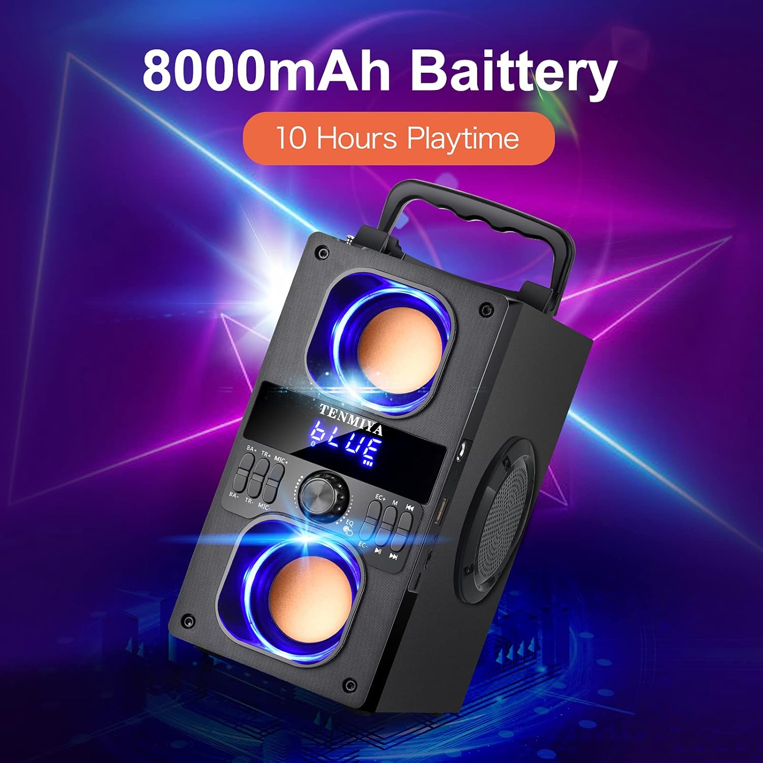 Bluetooth Speaker, 40W Wireless Portable Bluetooth 5.0 Speakers with Double Subwoofer, Lights, FM Radio, Remote, Adjustable Treble and Bass, Small but Loud Bluetooth Speaker for Room, Family Party Pack of 2