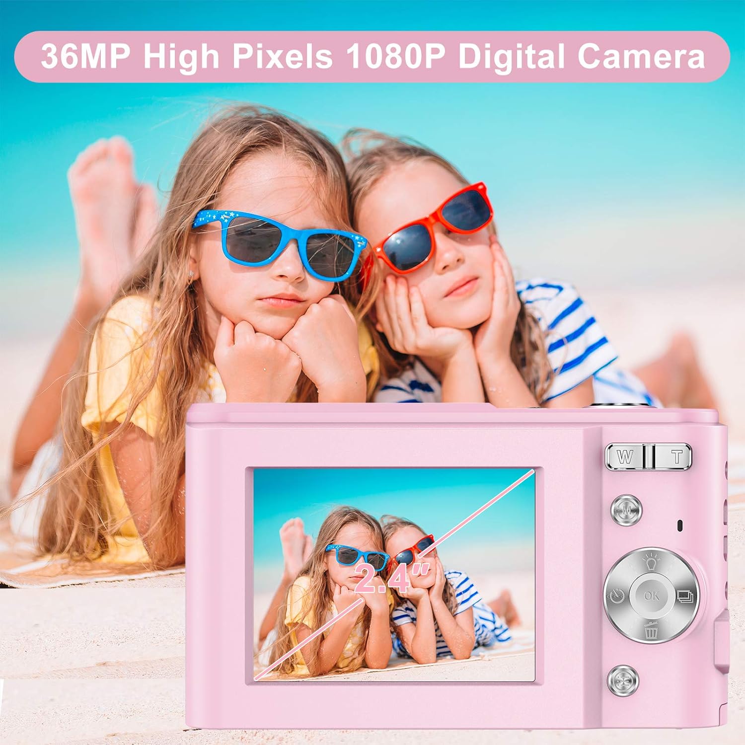 Digital Camera,1080P HD 36MP Compact Mini Video Camera 2.4 Inch Rechargeable YouTube Vlogging Camera with 16X Digital Zoom Pocket Camera for Beginners/Seniors/Adult/Teenagers/Kids/Students Pack of 2