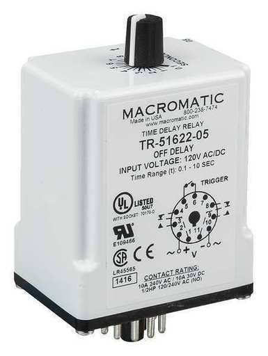 Macromatic TR-51626-08 Time Delay Relay,12Vdc,10A,Dpdt,0.6 Sec.