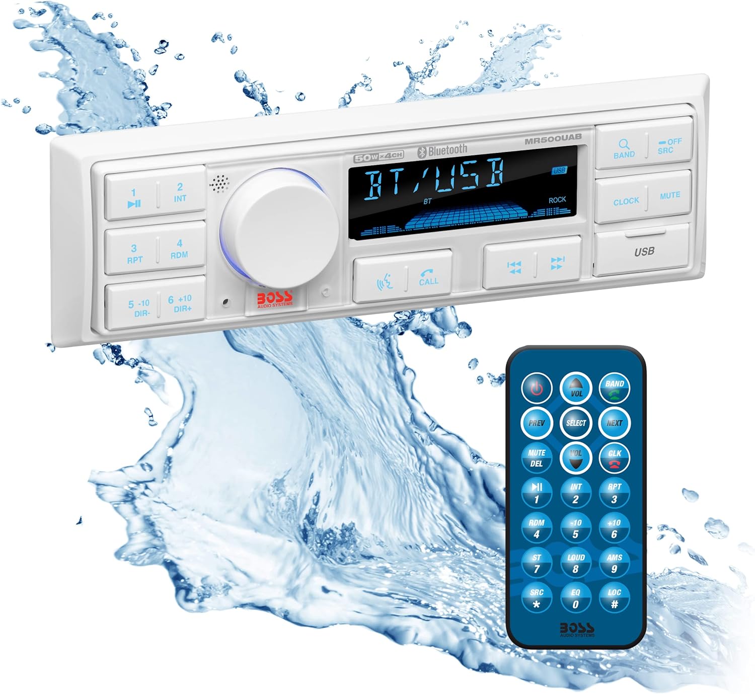 BOSS Audio Systems MR500UAB Marine Radio Receiver – Bluetooth Audio Streaming and Hands-Free Calling, USB Port, Weatherproof, Digital Media MP3 Player, No CD Player, AM/FM Radio Receiver Pack of 2