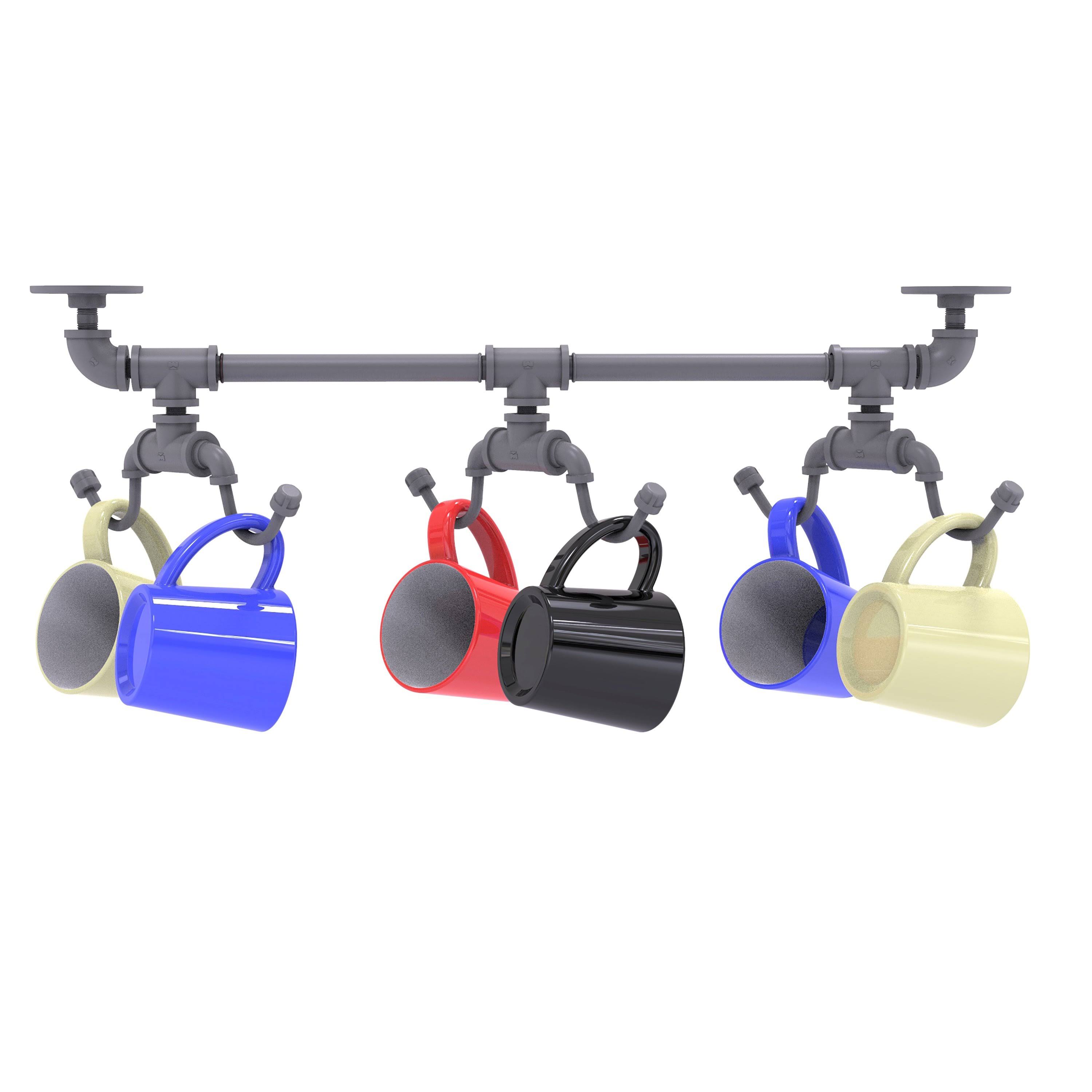 Pipeline Collection Under Cabinet 6 Coffee Mug Rack - Matte Gray