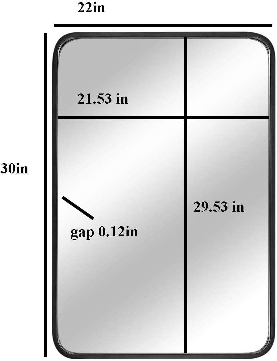 Wall Mirror for Bathroom Wall Mounted Rectangular Bathroom Mirror with Black Metal Frame 22