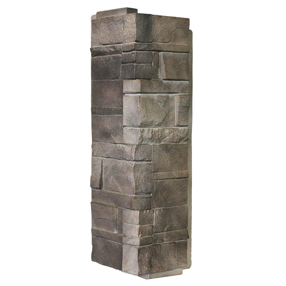 Novik Stone DS - 5.88 in. x 16 in. Dry Stack Stone in Flint - Corner (6.30 Lin. ft. per Box) Trim Plastic Siding, Gray