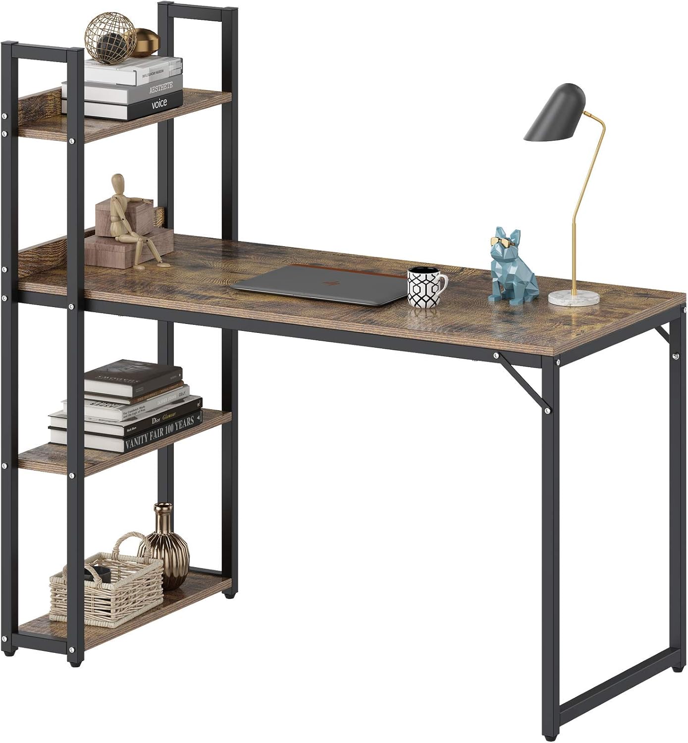 ACCSTORE Home Office Desk Computer Desk with Storage Shelves,47.2 Inch Sturdy Wooden Home Office Study Writing Table Workstation,Space-Saving, Easy to Assemble,Brown Grey Pack of 2