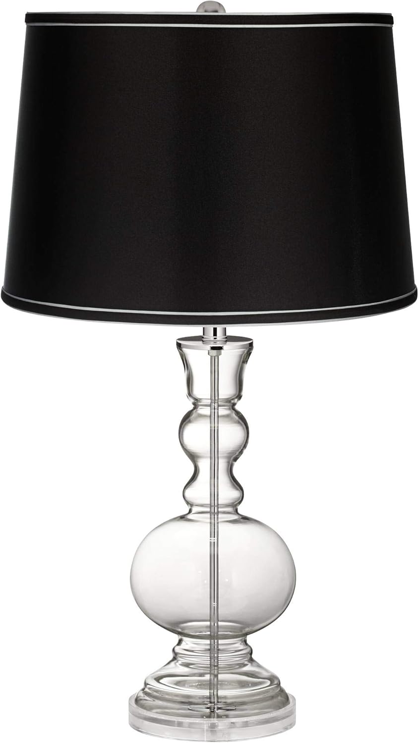 Modern Contemporary Table Lamp Decor Fillable Clear Glass Apothecary Blue Satin Drum Shade for Living Room Bedroom Beach House Bedside Nightstand Home Office Reading Family - Color + Plus