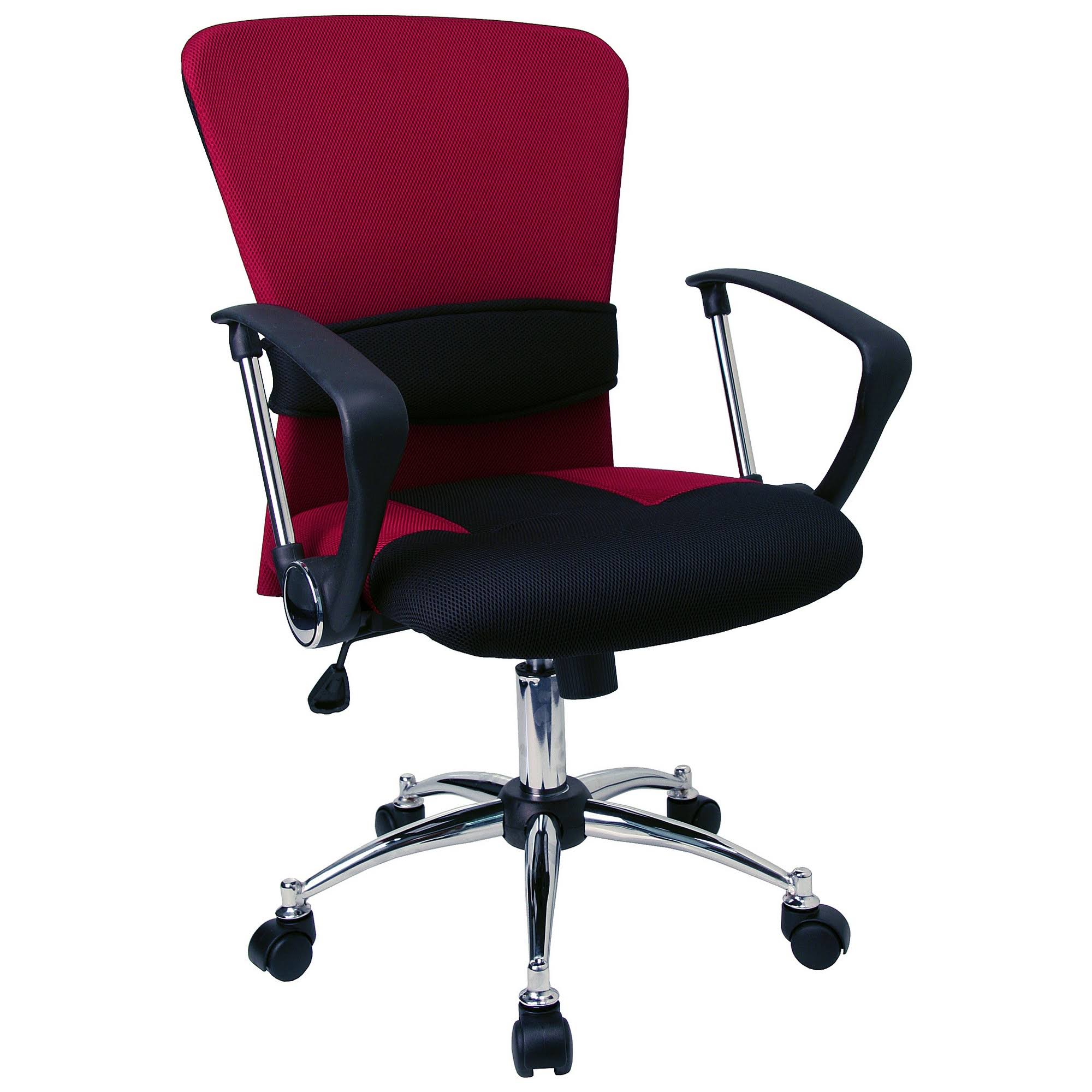 Emma and Oliver Mid-Back Red Mesh Swivel Task Office Chair, Lumbar Support and Arms
