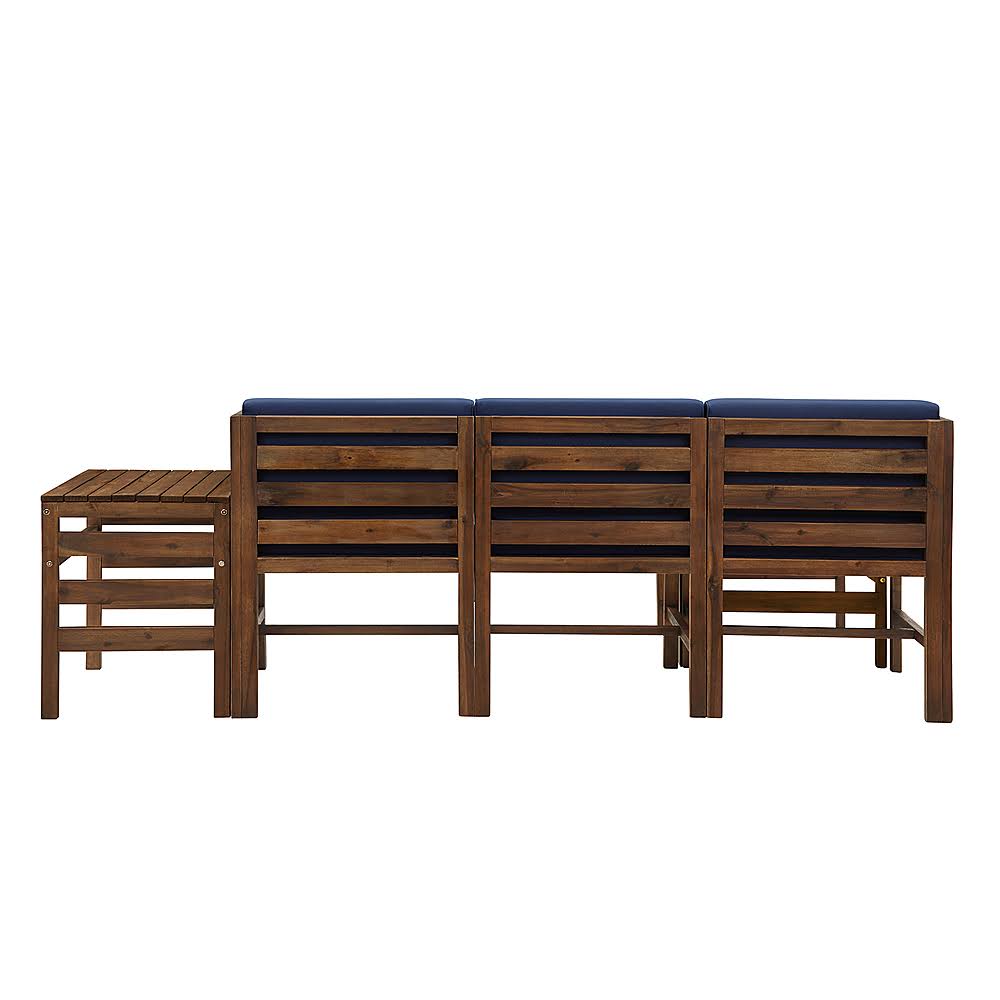 Walker Edison - Modern 5 Piece Solid Acacia Wood Patio Chat Set - Dark Brown/Navy Blue