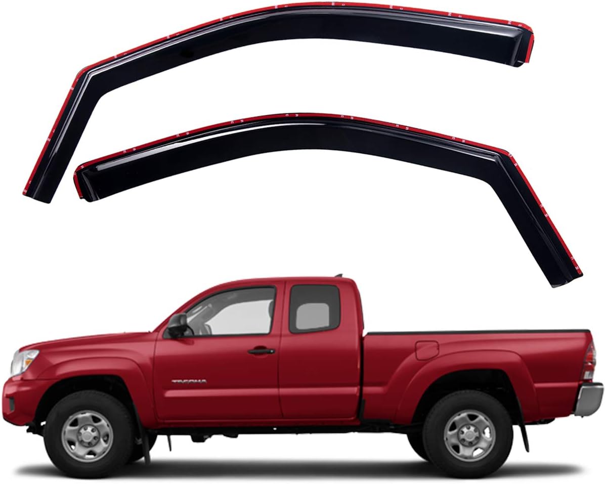 Lightronic WV192706 in-Channel Side Window Visor Deflector Rain Guard, Dark Smoke Shatterproof, 2 PCS Set for 2005-2015 Toyota Tacoma Access Cab