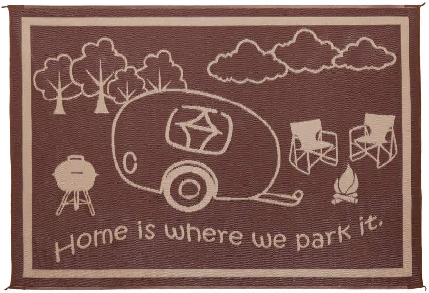 Stylish Camping RH8181 Black/White 8-Feet x 18-Feet RV Home Mat