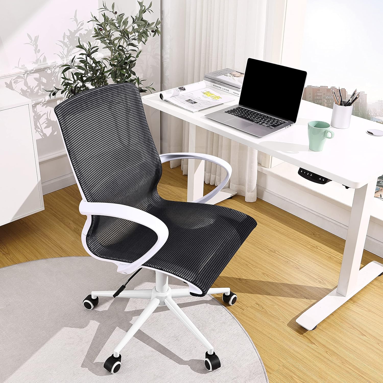OWLN PHILI Mesh Office Chair Desk Chair with Mid Back Computer Task Chair Adjustable Height Rocking Function
