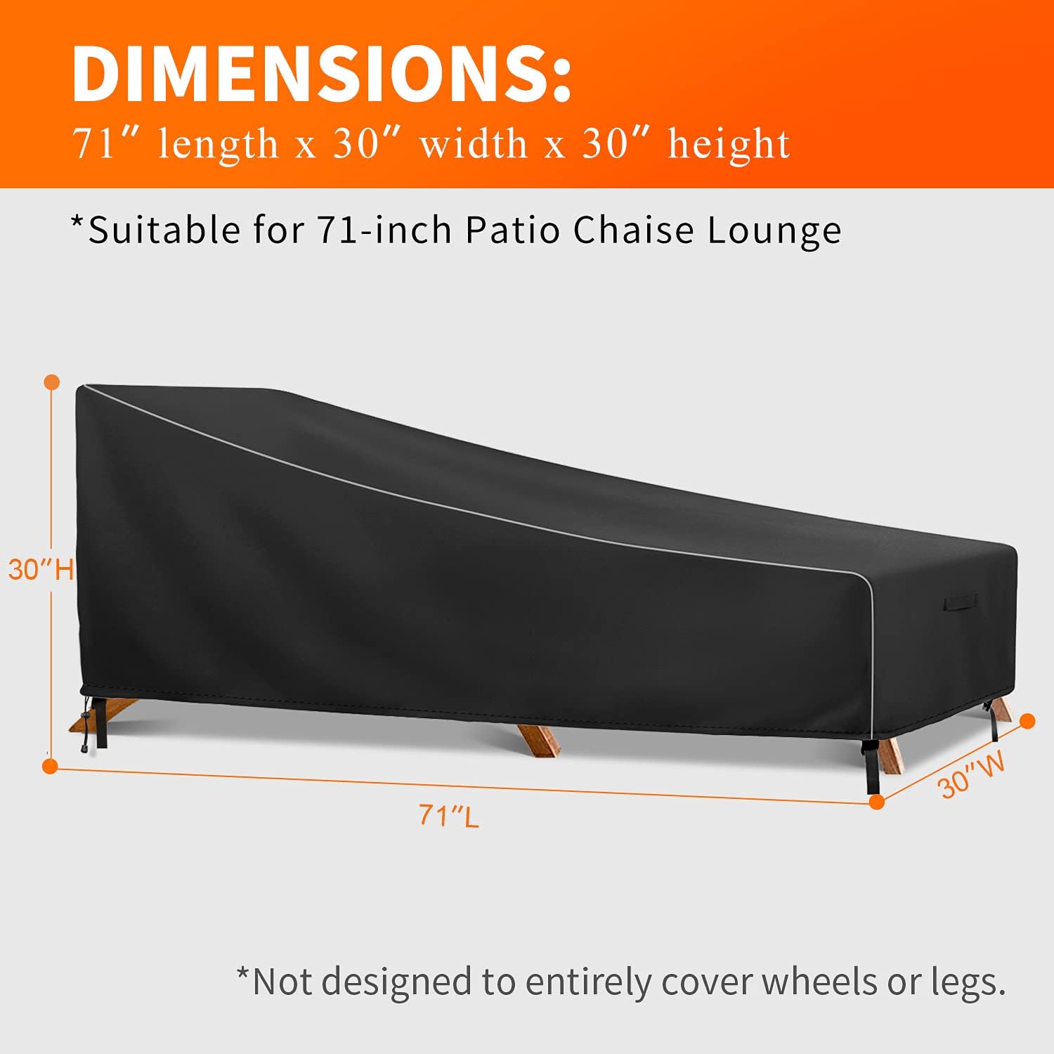 Chaise Lounge Cover, ZEJUN Patio Outdoor Lounge Chair Cover 71&rdquo;L x30&rdquo;W x30&rdquo;H 600D Heavy Duty Waterproof Lounge Chair Cover Durable All Weather- & Fade-Resistant Outdoor Patio Furniture Cover, Black