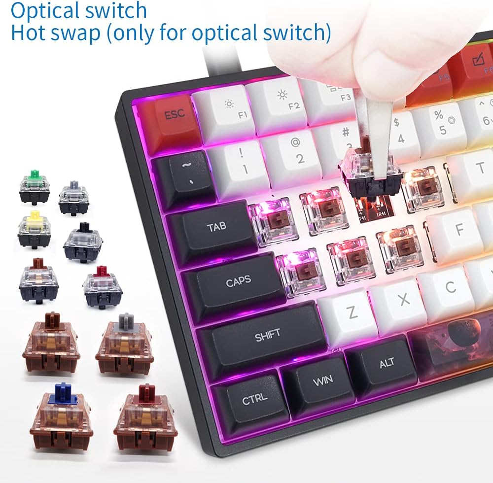 96 Keys Mechanical Keyboard, RGB Backlit USB Wired Gaming Keyboard, Ergonomic KB with Planet War Theme, Perfect for PC/Mac Gamer (Gateron Brown Switch)
