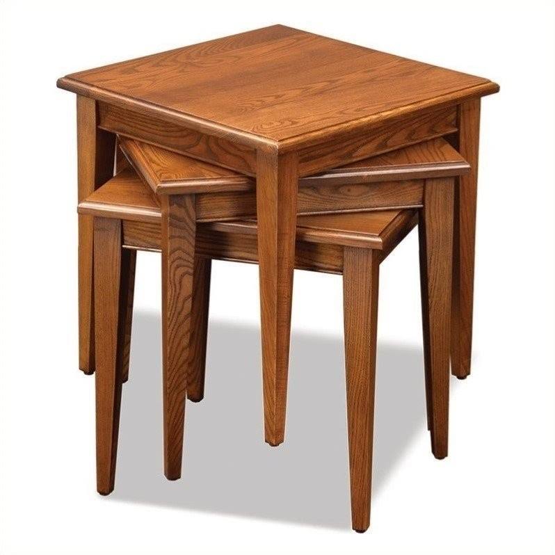 Bowery Hill Stacking Table Set in Medium Oak Finish