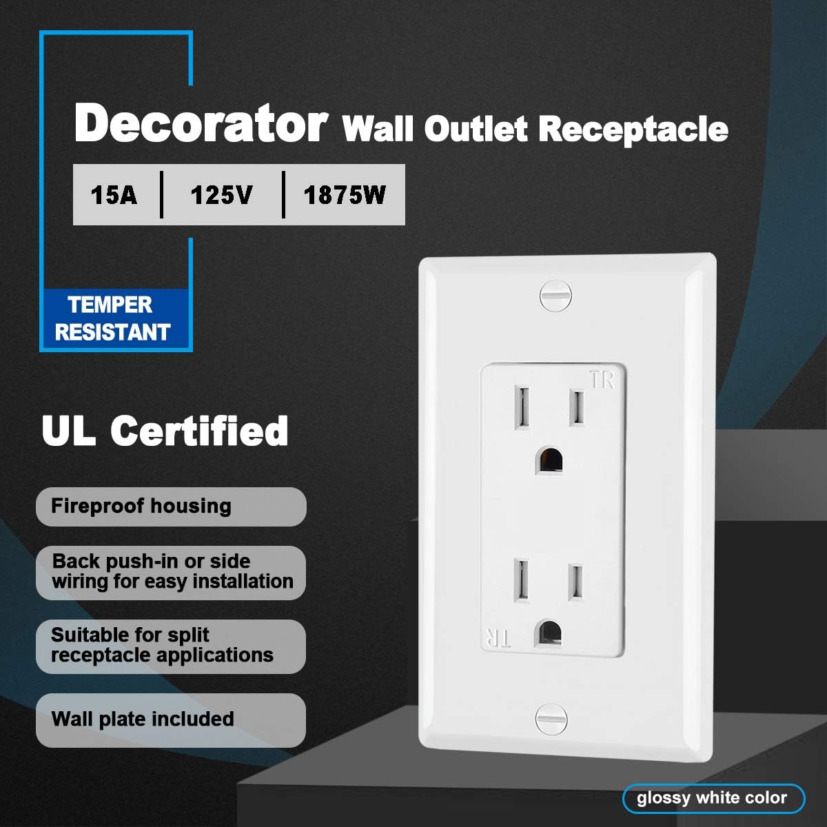 (50 Pack) CML Decor Recetpacle Outlet, Tamper Resistant, 15A/125V, 3-Year Warranty, UL Listed, White