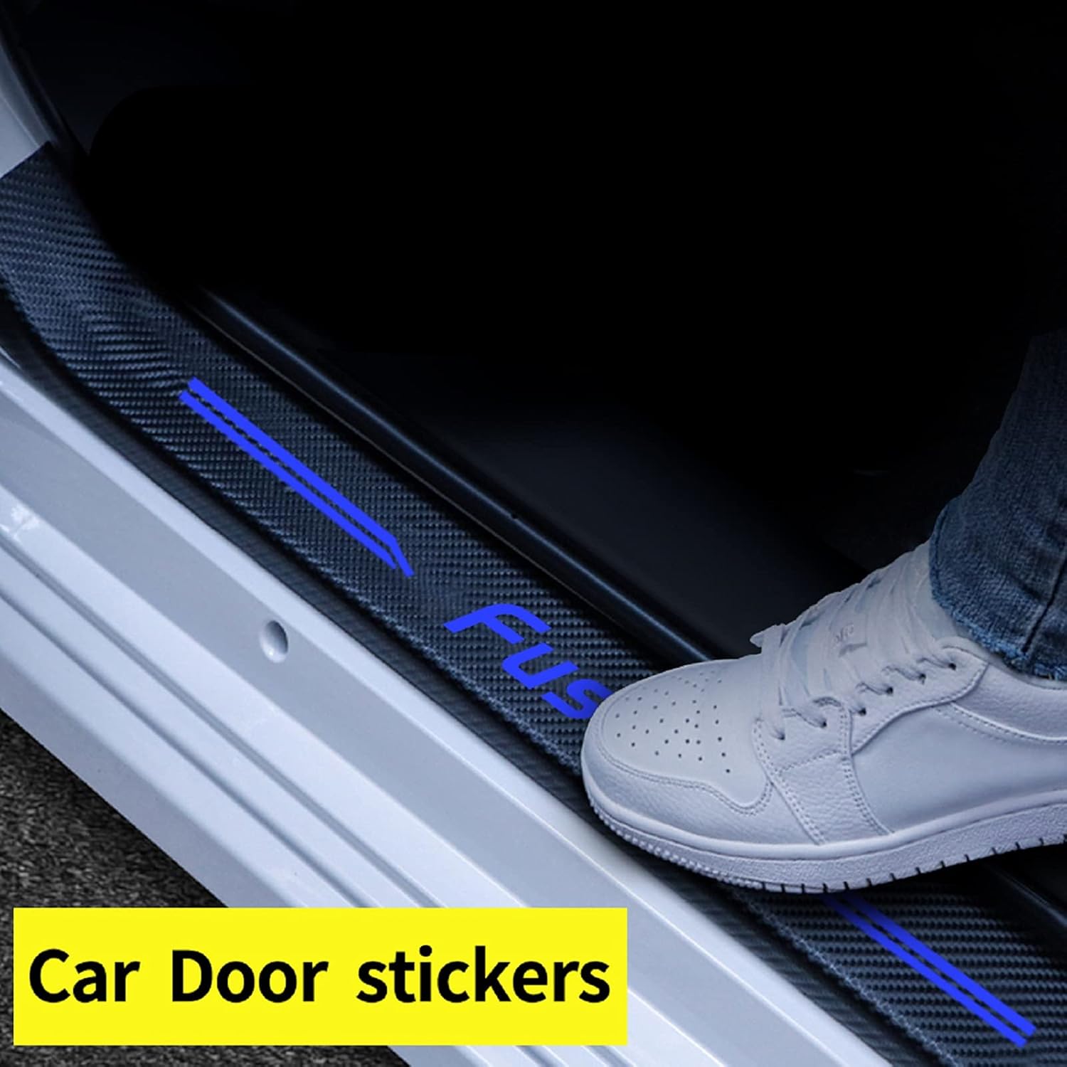 AOMSAZTO 4Pcs Car Door Sill Protector for Ford Fusion,5D Carbon Fiber Vinyl Scuff Plate Sticker,Scratch Automotive Door Entry Guard,Fit Ford Fusion Accessories(Red)