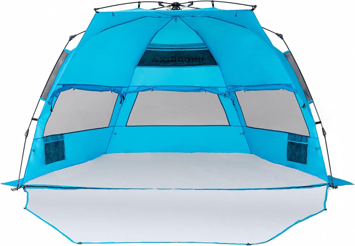 valigo Pop Up Beach Tent Sun Shelter, X-Large Portable Beach Shade Canopy for 4 Person with 3 Ventilation Windows & Extended Floor Anti-UV Instant Tents for Family Camping, Picnic, Blue