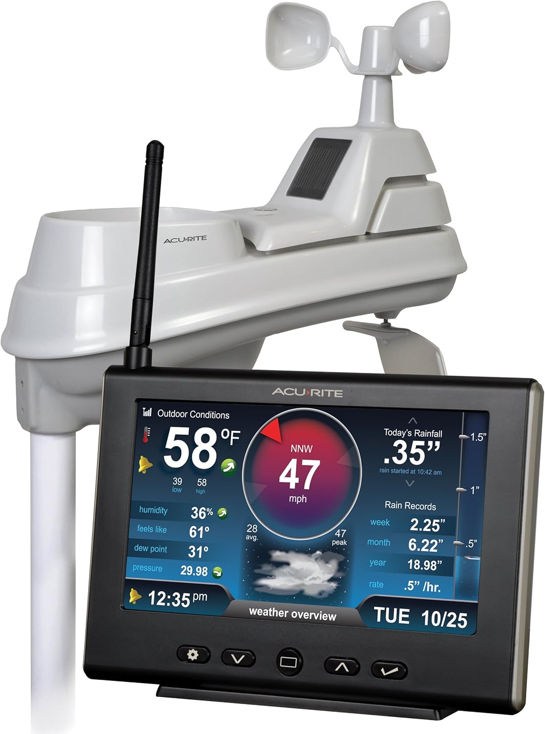 AcuRite 01535M Iris (5-in-1) Weather Station with HD Display, White Black