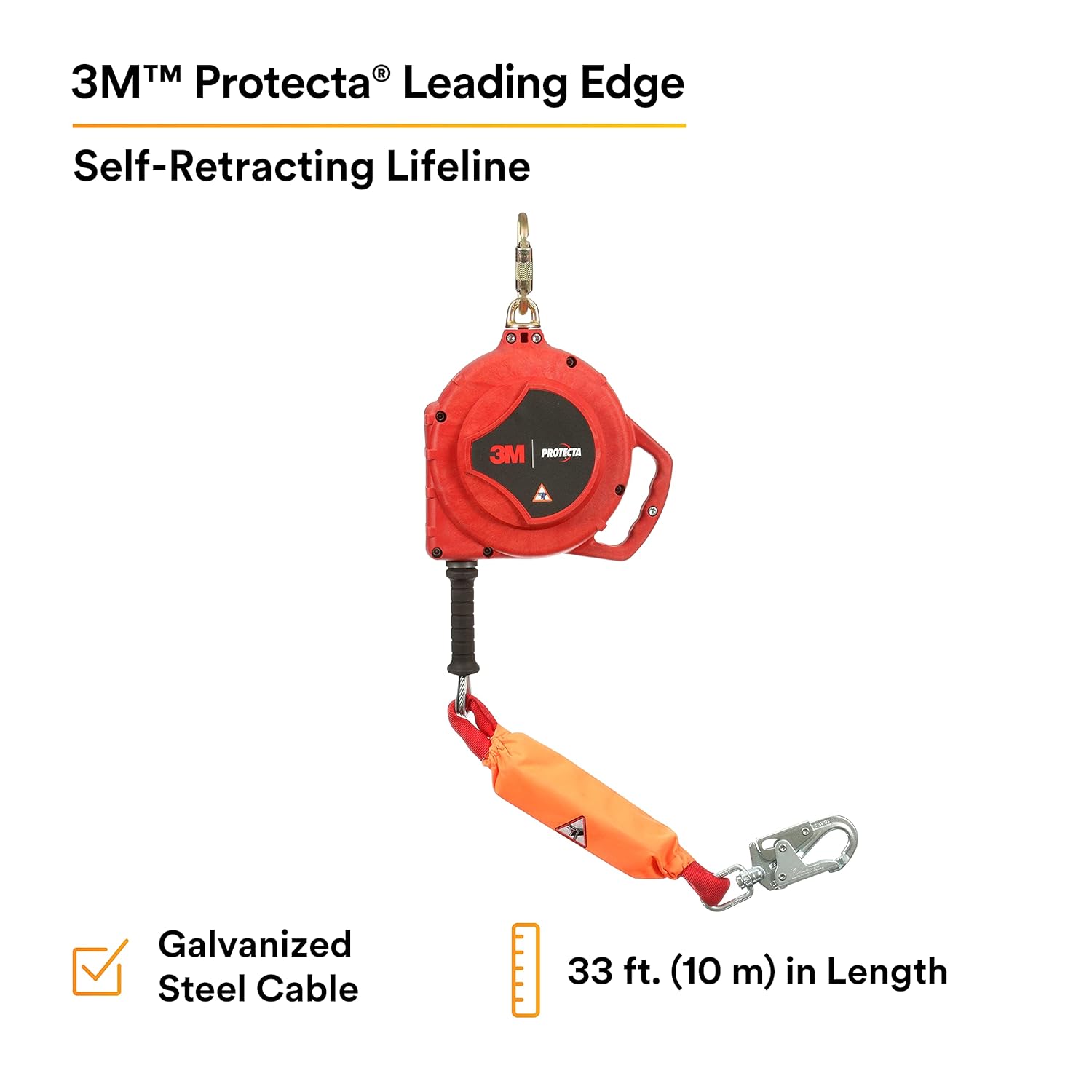 3M Fall Protection Business Protecta Rebel Self Retracting Lifeline, Leading EDG3, Cable 3590543, 33'. (10M), 1 Each